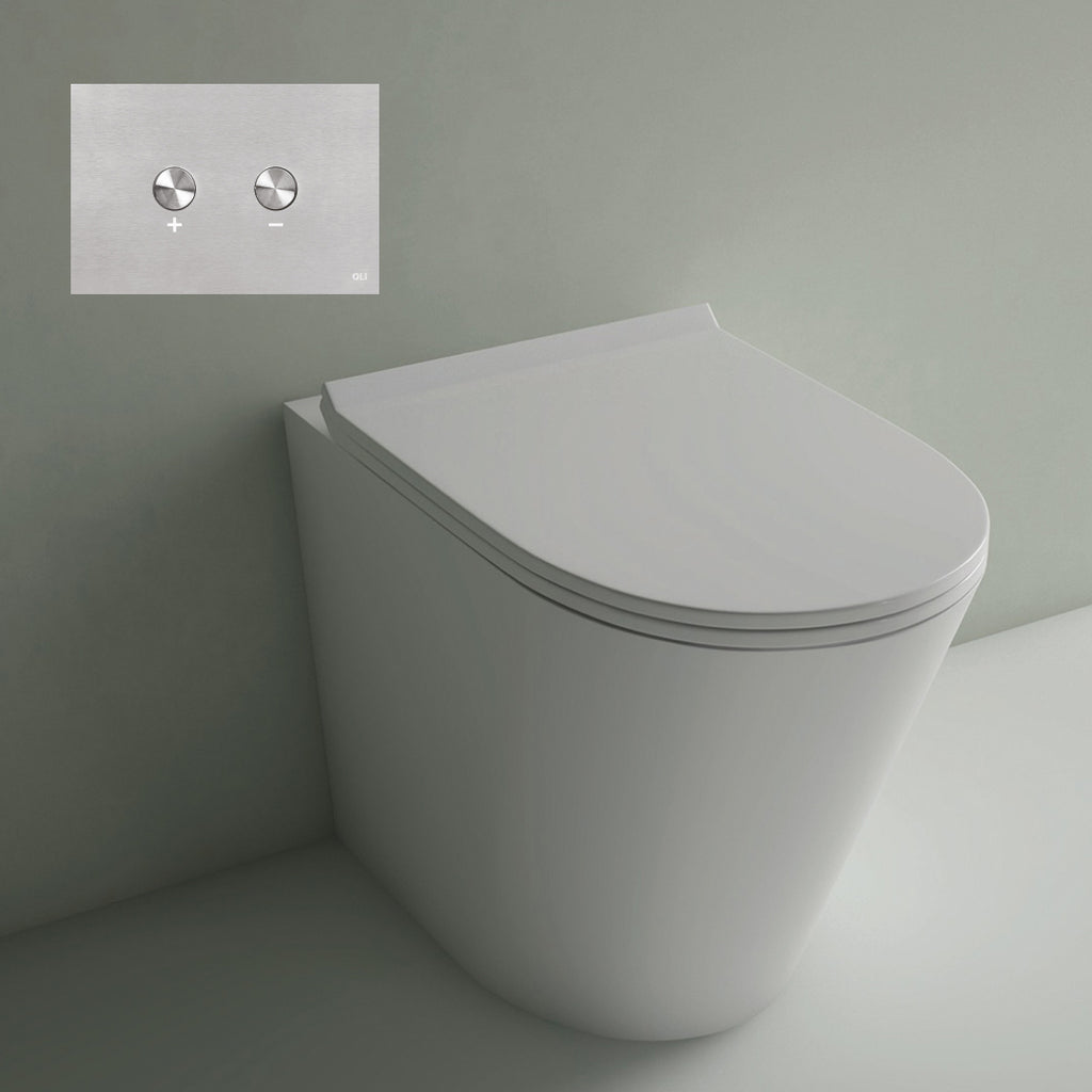 Studio Bagno Manhattan MAN002 Gloss White Wall Faced Pan including Oli 74 (Pneumatic) Cistern & Brushed Stainless Steel Button - MAN002 + 601602/PN + OL093399