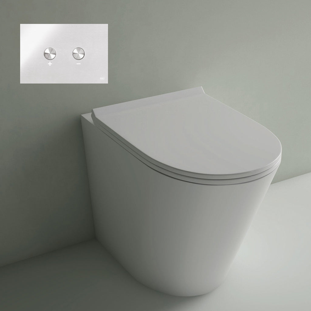 Studio Bagno Manhattan MAN002 Gloss White Wall Faced Pan including Oli 74 (Pneumatic) Cistern & Polished Chrome Button - MAN002 + 601602/PN + OL0154963