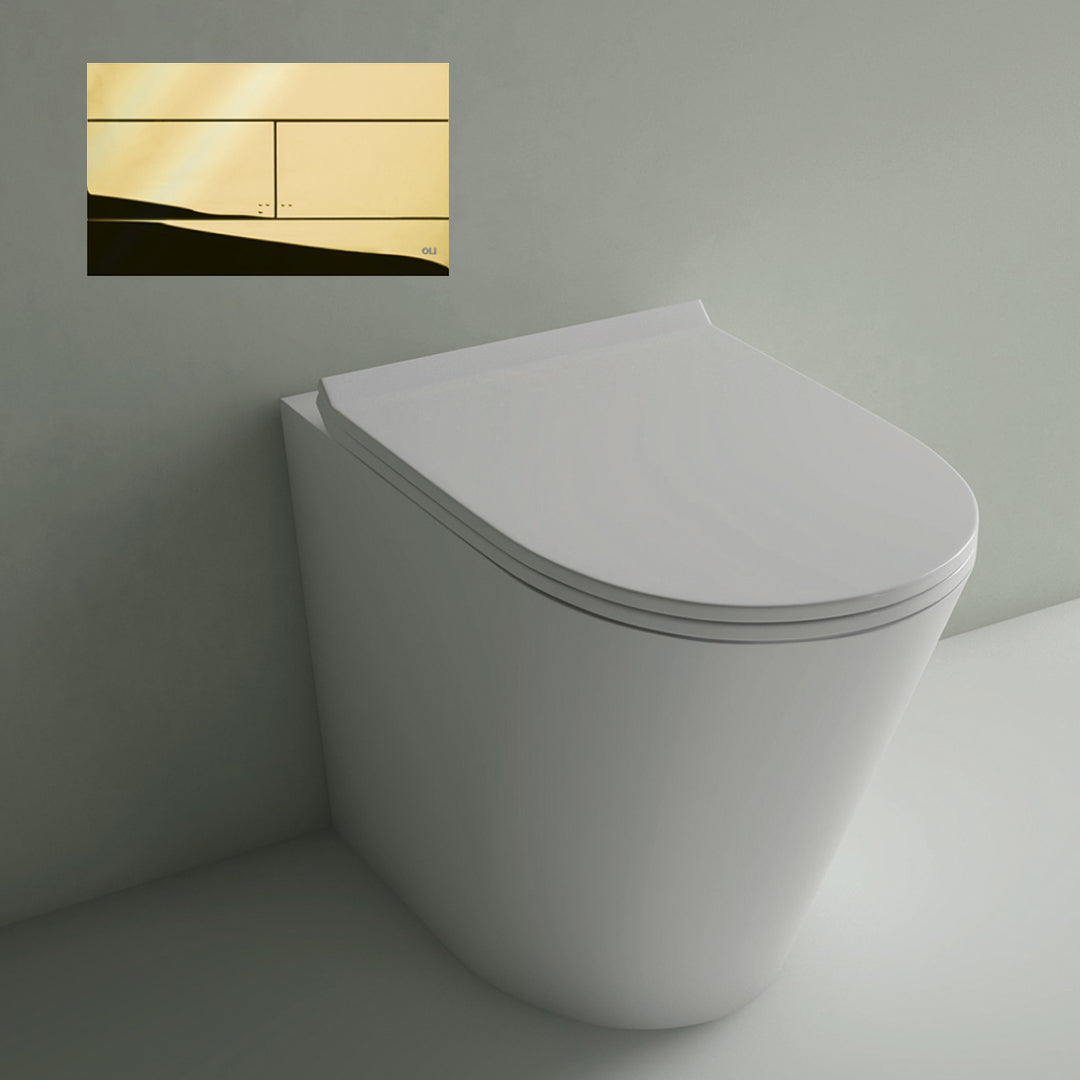 Studio Bagno Manhattan Matte White Wall Faced Pan Including OLI 74 (Mechanical) Cistern & Button - Gold Button - MAN002/MW + 601602/MC + OL154962
