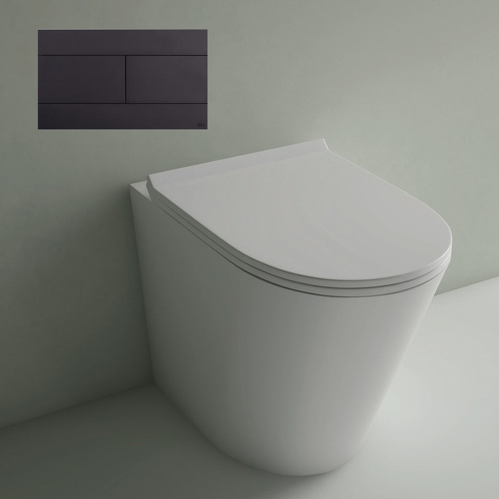 Studio Bagno Manhattan Matte White Wall Faced Pan Including OLI 74 (Mechanical) Cistern & Button - Matte Black Button - MAN002/MW + 601602/MC + OL0659056