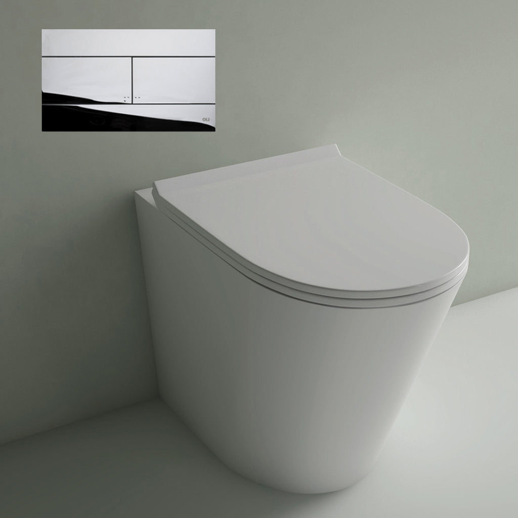 Studio Bagno Manhattan Matte White Wall Faced Pan Including OLI 74 (Mechanical) Cistern & Button - Polished Chrome Button - MAN002/MW + 601602/MC + OL0659044