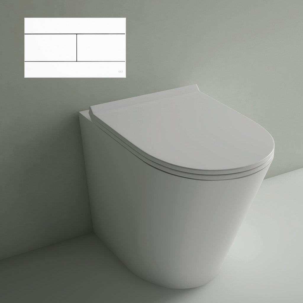 Studio Bagno Manhattan Matte White Wall Faced Pan Including OLI 74 (Mechanical) Cistern & Button - White Button - MAN002/MW + 601602/MC + OL0659041
