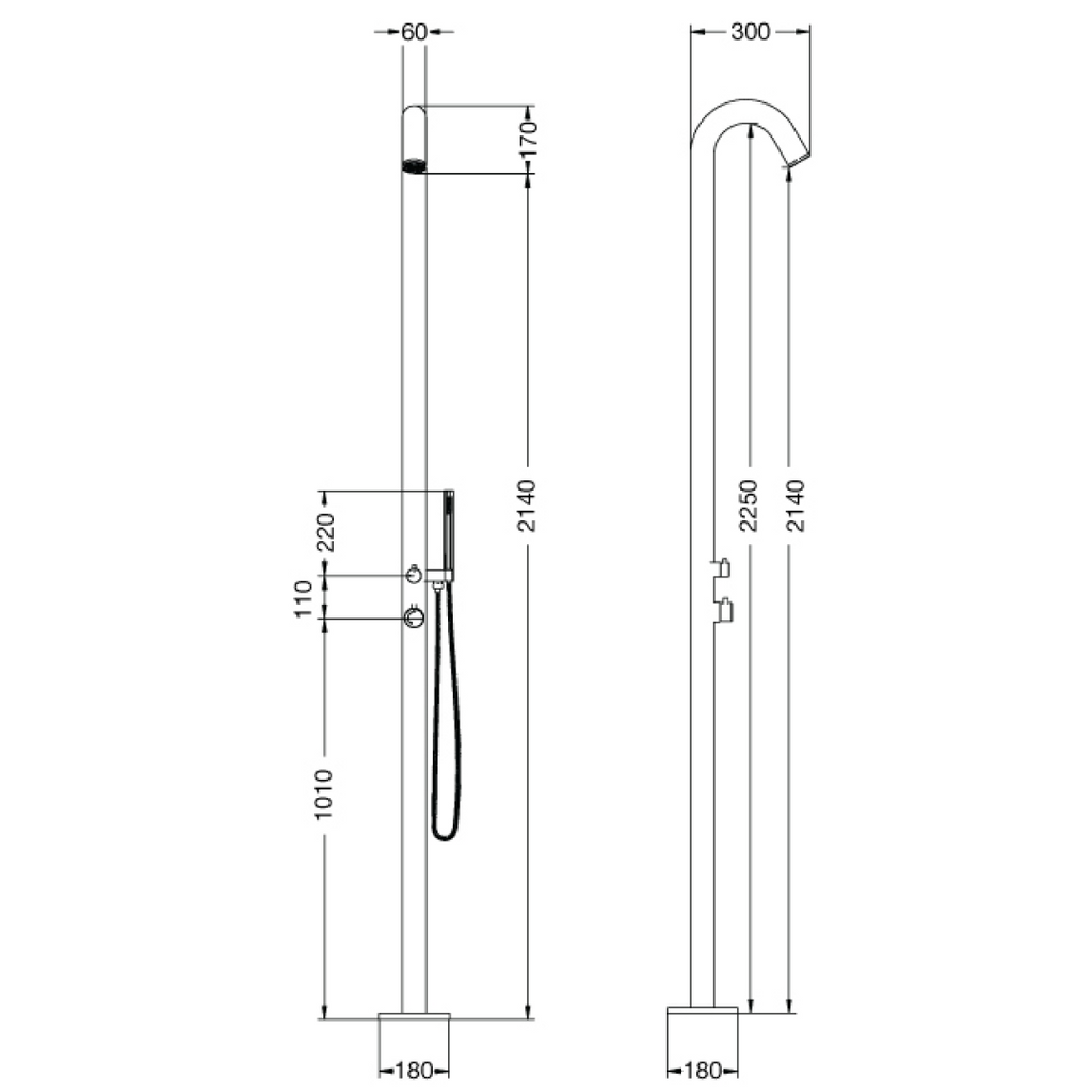 Rainware Maroubra Hot & Cold Outdoor Freestanding Shower System - 316 Stainless Steel - 9001-Maroubra