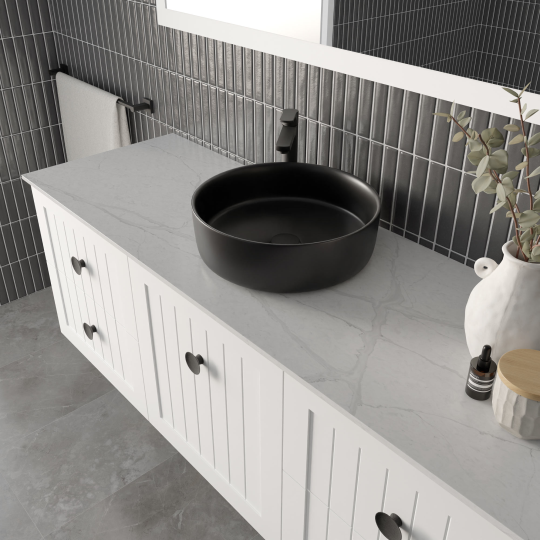 Marquis Chateau 1500mm Wall Hung Vanity - Matte White - Chateau 9 + Paco Matte Basin