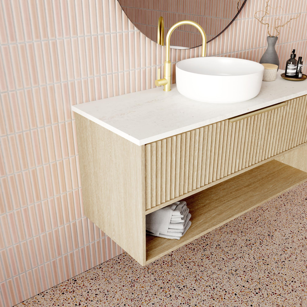 Marquis Merewether 1200mm Wall Hung Vanity - Coastal Oak - Merewether 5 + Paco Matte Basin