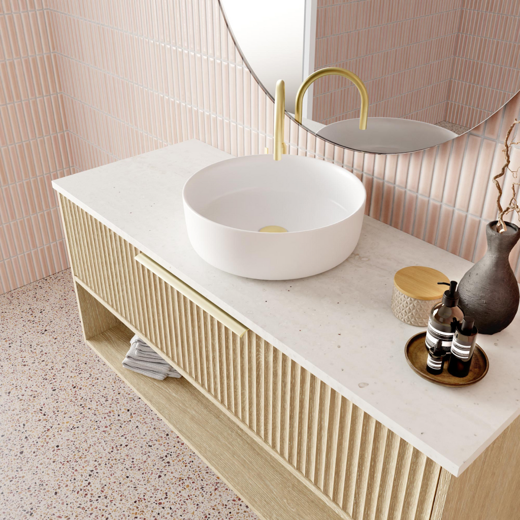 Marquis Merewether 1200mm Wall Hung Vanity - Coastal Oak - Merewether 5 + Paco Matte Basin