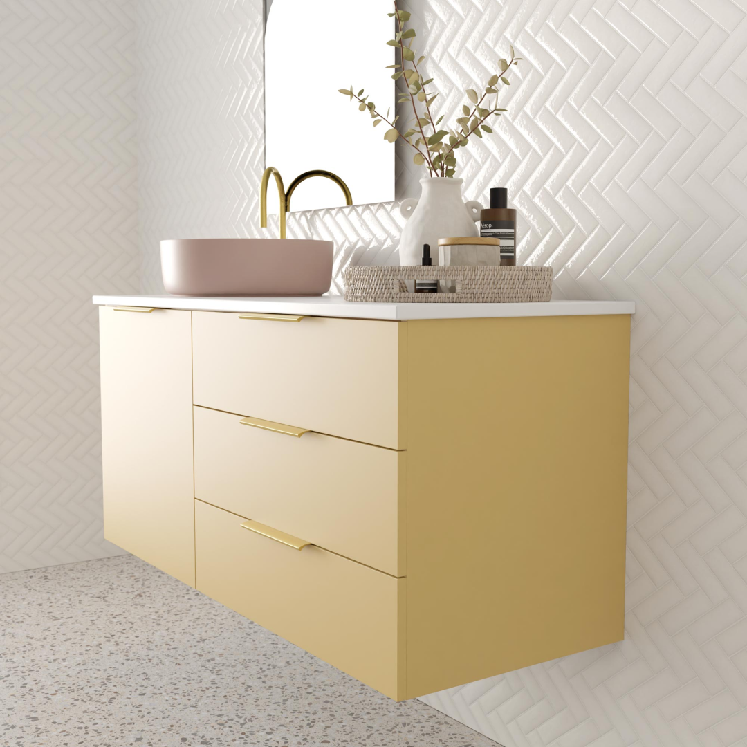 Marquis Shortland 1200mm Wall Hung Vanity - Pale Honey - SHORTLAND 3 + Paco Basin