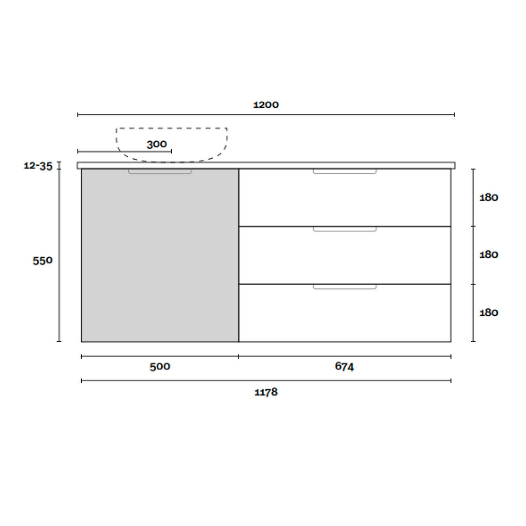 Marquis Shortland 1200mm Wall Hung Vanity - Pale Honey - SHORTLAND 3 + Paco Basin
