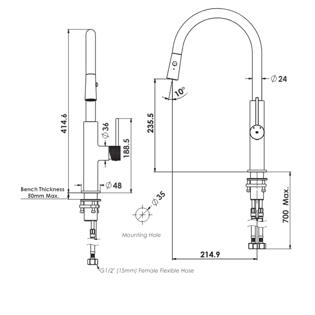 Greens Mika Pull-Down Sink Mixer - Brushed Brass - LF21212542BB