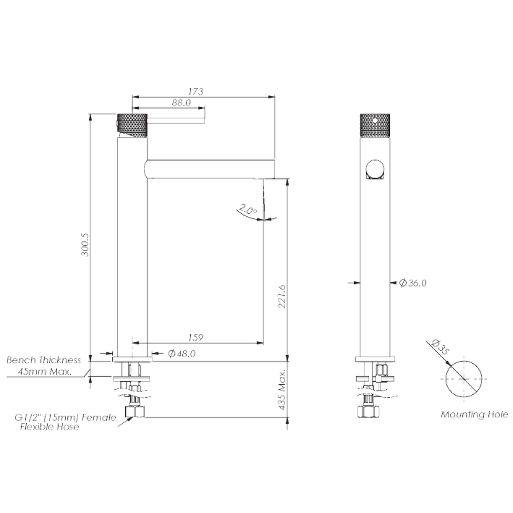 Greens Mika Tower Basin Mixer - Matte Black - 21212567