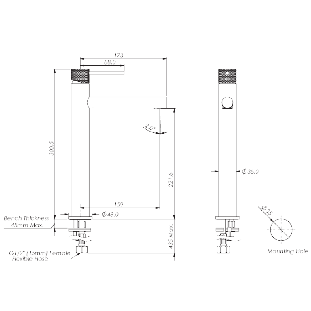 Greens Mika Tower Basin Mixer - Matte Black - 21212567