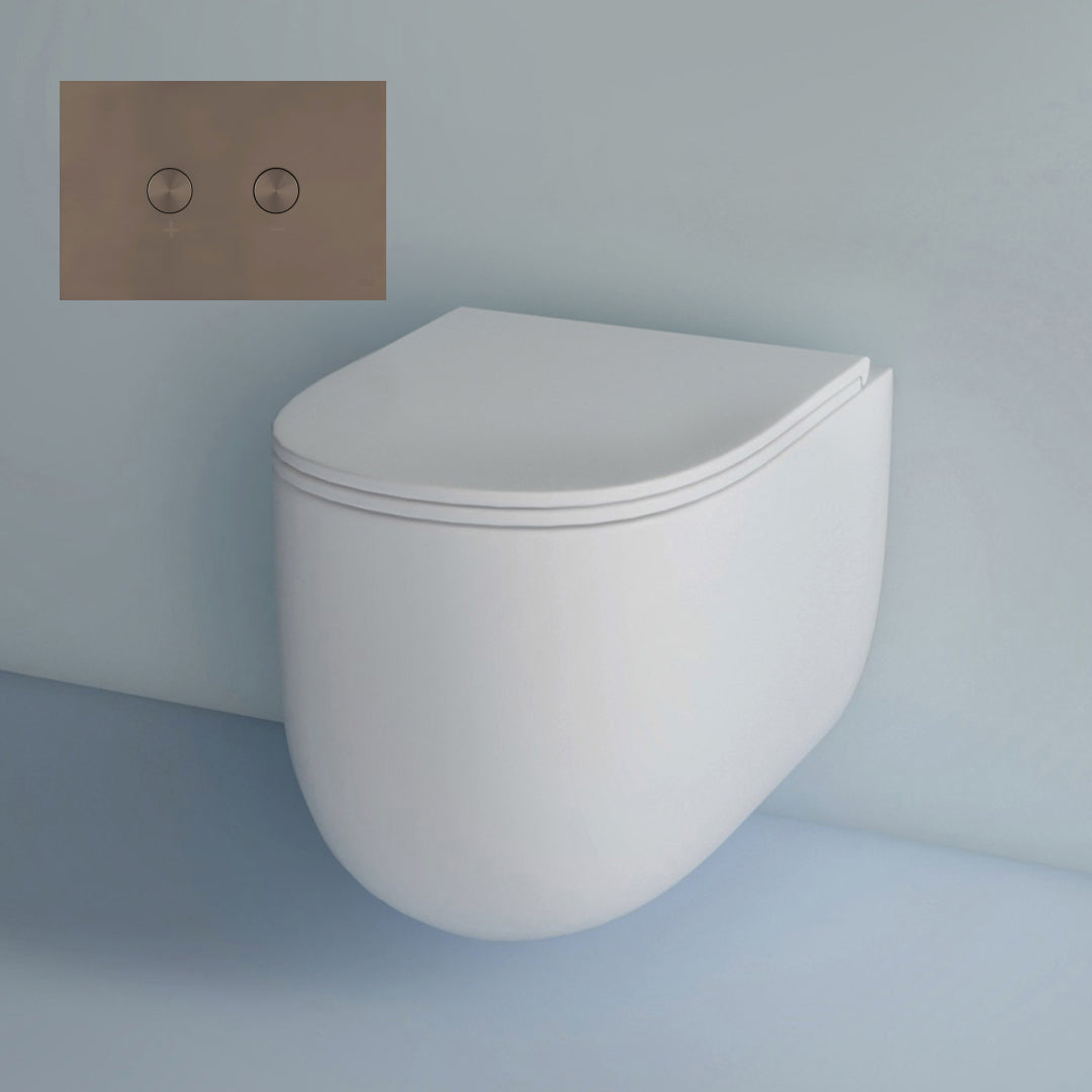 Studio Bagno Milady Wall Hung Matte White Pan Including Pneumatic Expert Evo Low Level Under Bench Cistern & Bronze Button - MIL003/MW + 721706/PN + OL0883258