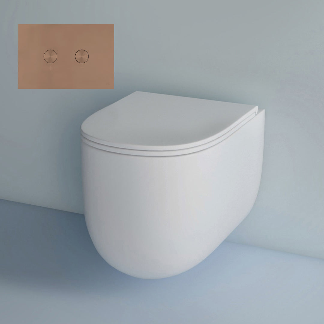 Studio Bagno Milady Wall Hung Matte White Pan Including Pneumatic Expert Evo Low Level Under Bench Cistern & Copper Button - MIL003/MW + 721706/PN + OL0878782/CU