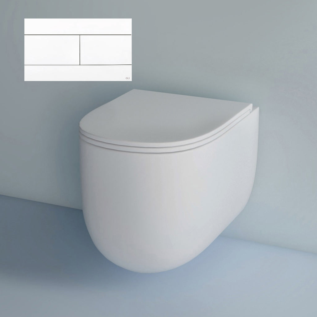 Studio Bagno Milady Wall Hung Matte White Toilet Including Mechanical Expert Evo Low Level Under Bench Cistern & Matte White Button - MIL003/MW + 721706/MC + OL0659042