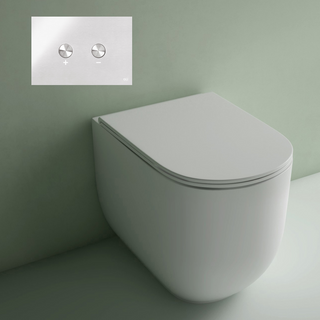 Studio Bagno Milady Gloss White Wall Faced Toilet Including OLI 74 (Pneumatic) Cistern Package & Polished Chrome Button - MIL002 + 601602/PN + OL0154963