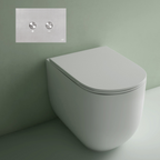 Studio Bagno Milady Gloss White Wall Faced Toilet Including OLI 74 (Pneumatic) Cistern Package & Brushed Stainless Steel Button - MIL002 + 601602/PN + OL093399