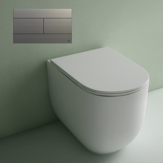 Studio Bagno Milady Gloss White Wall Faced Toilet Including OLI 74 (Mechanical) Cistern Package & Brushed Stainless Steel Button - MIL002 + 601602/MC + OL057141