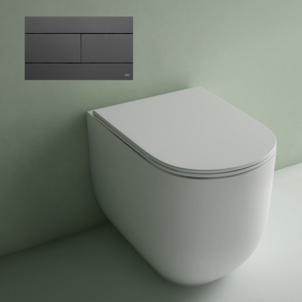 Studio Bagno Milady Wall Faced Toilet Package Includes Mechanical Expert Low Level Cistern & Grey Soft Touch Button - MIL002 + 721006/MC + OL010216