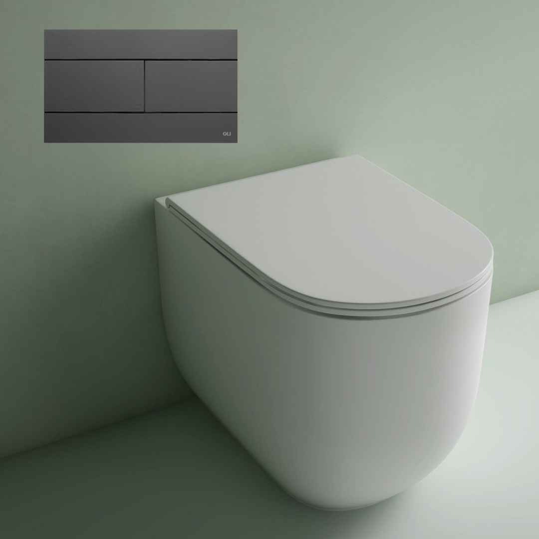 Studio Bagno Milady Wall Faced Toilet Package Includes Mechanical Expert Low Level Cistern & Grey Soft Touch Button - MIL002 + 721006/MC + OL010216