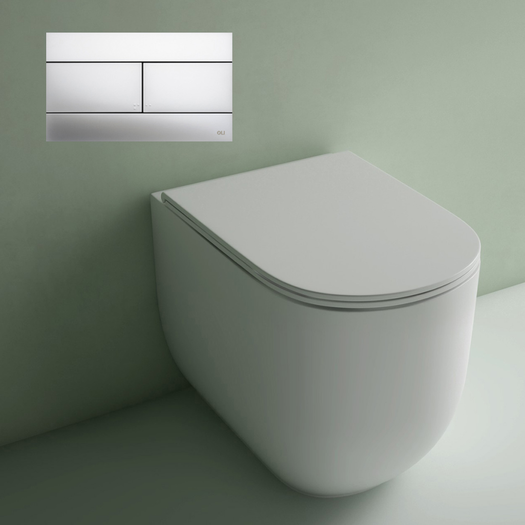 Studio Bagno Milady Gloss White Wall Faced Toilet Package Includes Mechanical Expert Low Level Cistern & Satin Chrome Button - MIL002 + 721006/MC + OL0659046