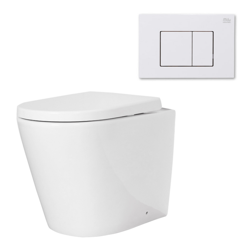 Milu Mod Odourless In-Wall Floor Mount Package Includes Pan, Seat, Cistern & Button