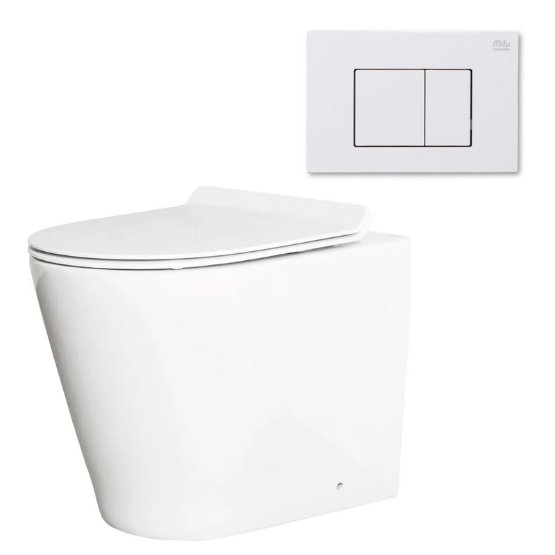 Milu Mod Odourless In-Wall Floor Mount Package Includes Pan, Slim Seat, Cistern & Button