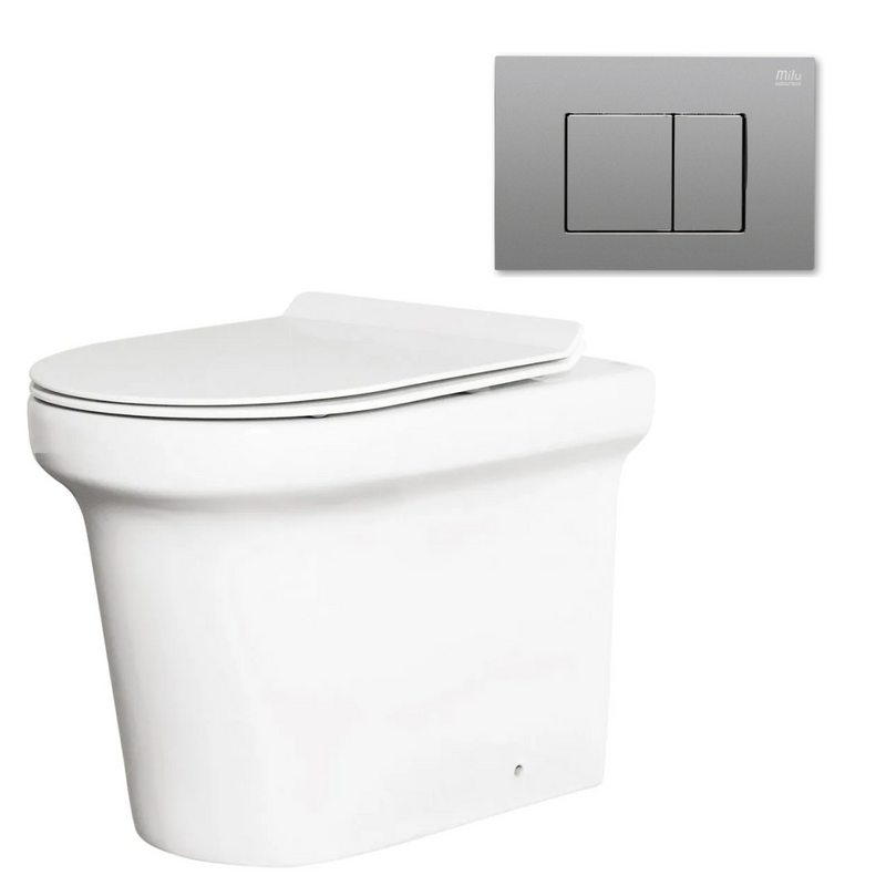 Milu Odourless Classico In-Wall Floor Mounted Toilet Package - Includes Pan, Slim Seat, Cistern & Button