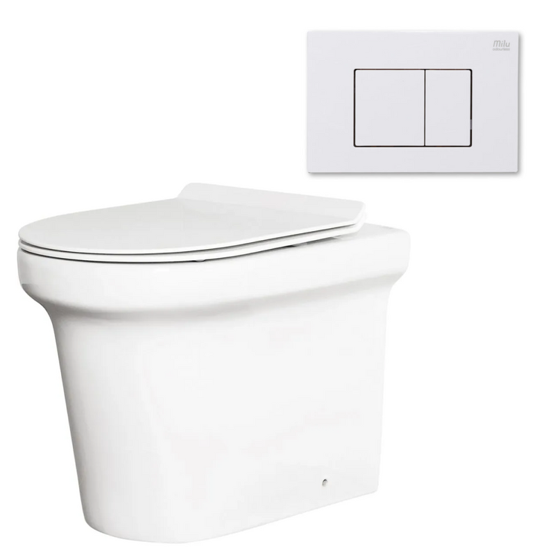 Milu Odourless Classico In-Wall Floor Mounted Toilet Package - Includes Pan, Slim Seat, Cistern & Button