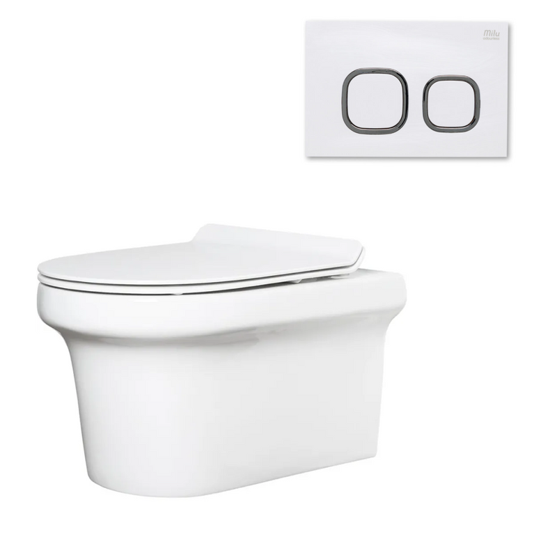 Milu Odourless Classico Wall Hung Toilet Package Includes Pan, Slim Seat, Cistern & Button