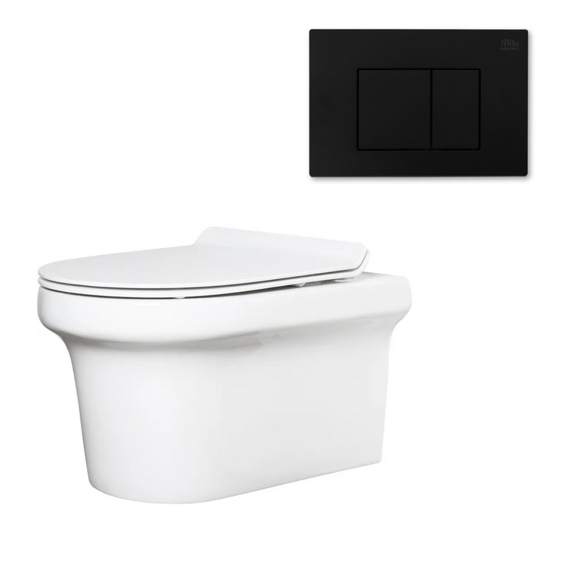 Milu Odourless Classico Wall Hung Toilet Package Includes Pan, Slim Seat, Cistern & Button