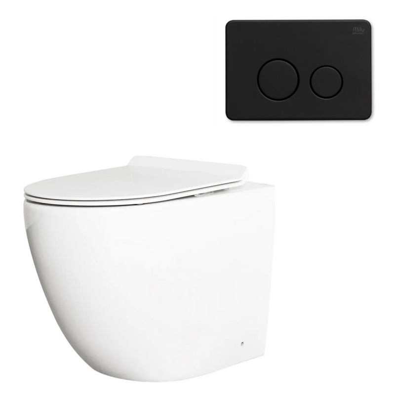 Milu Odourless Crest In-Wall Floor Mounted Toilet Package - Includes Pan, Slim Seat, Cistern & Button