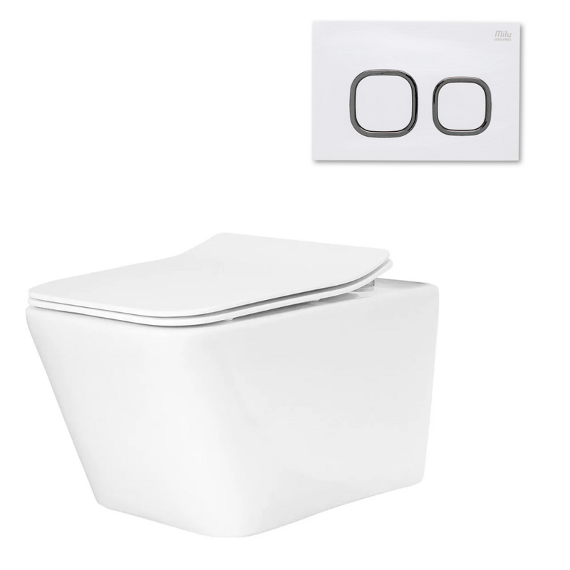 Milu Odourless Form Wall Hung Toilet Suite Includes Pan, Slim Seat, Cistern & Button