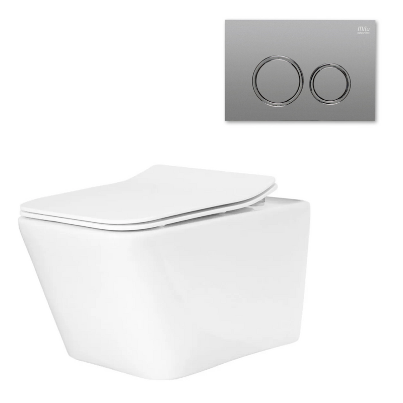 Milu Odourless Form Wall Hung Toilet Suite Includes Pan, Slim Seat, Cistern & Button