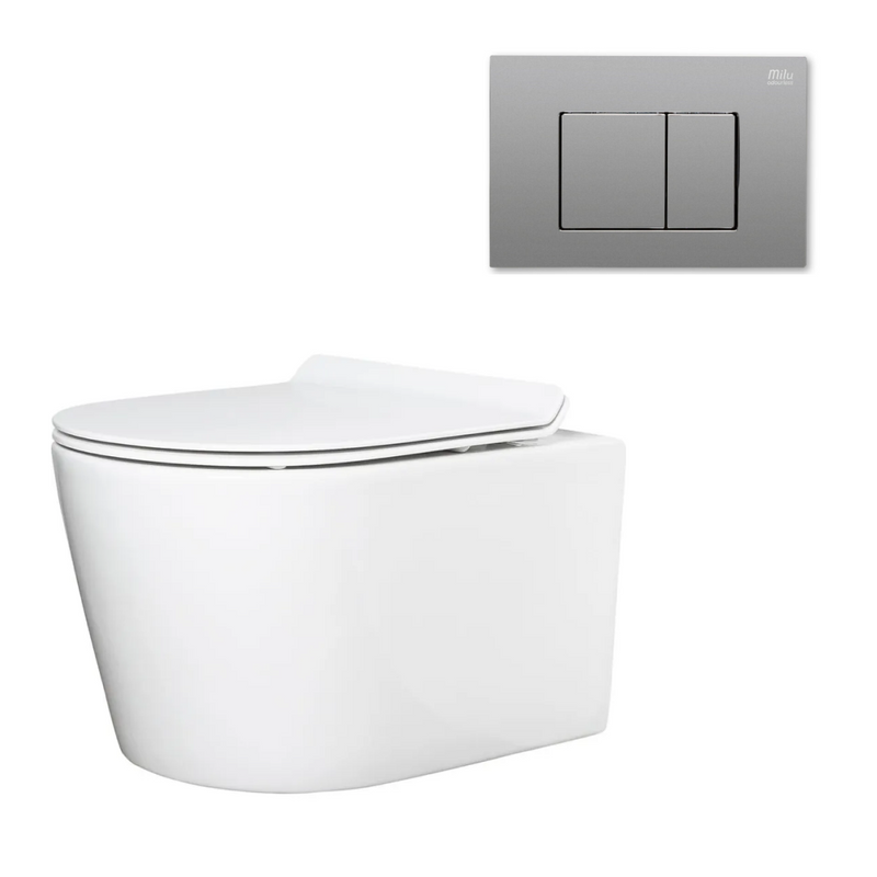 Milu Odourless Mod Wall Hung Toilet Package Includes Pan, Slim Seat, Cistern & Button