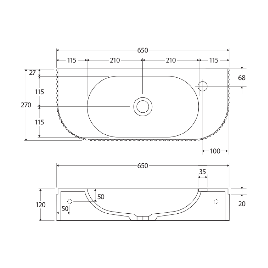 Fienza Minka Solid Surface Wall Hung Basin - Matte White - CSB310