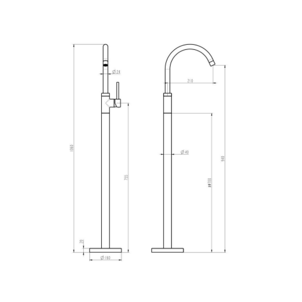 Mixx Tapware Matcha Floor Mounted Bath Filler - Brushed Nickel - 11FBR001B