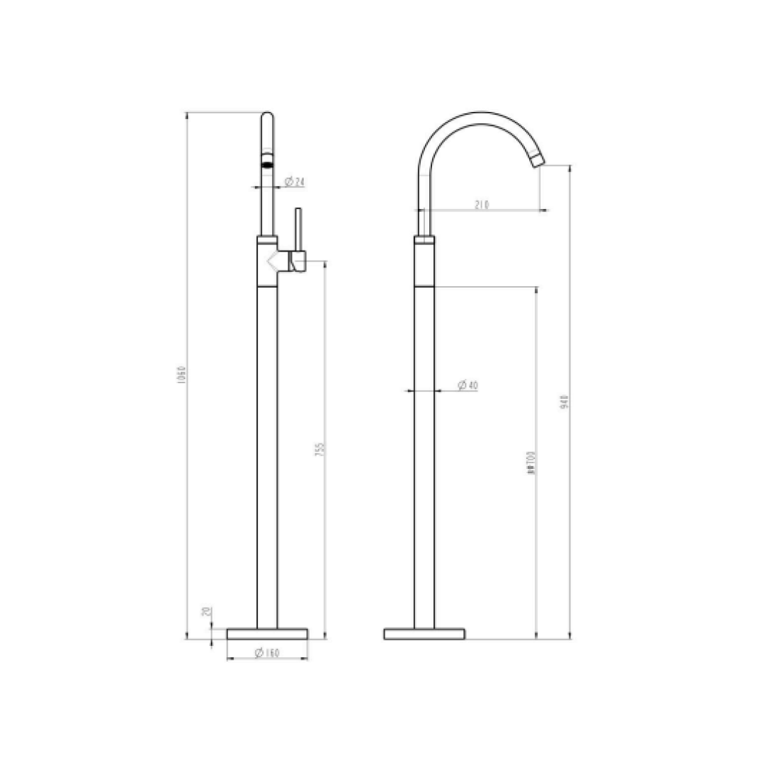 Mixx Tapware Matcha Floor Mounted Bath Filler - Brushed Nickel - 11FBR001B