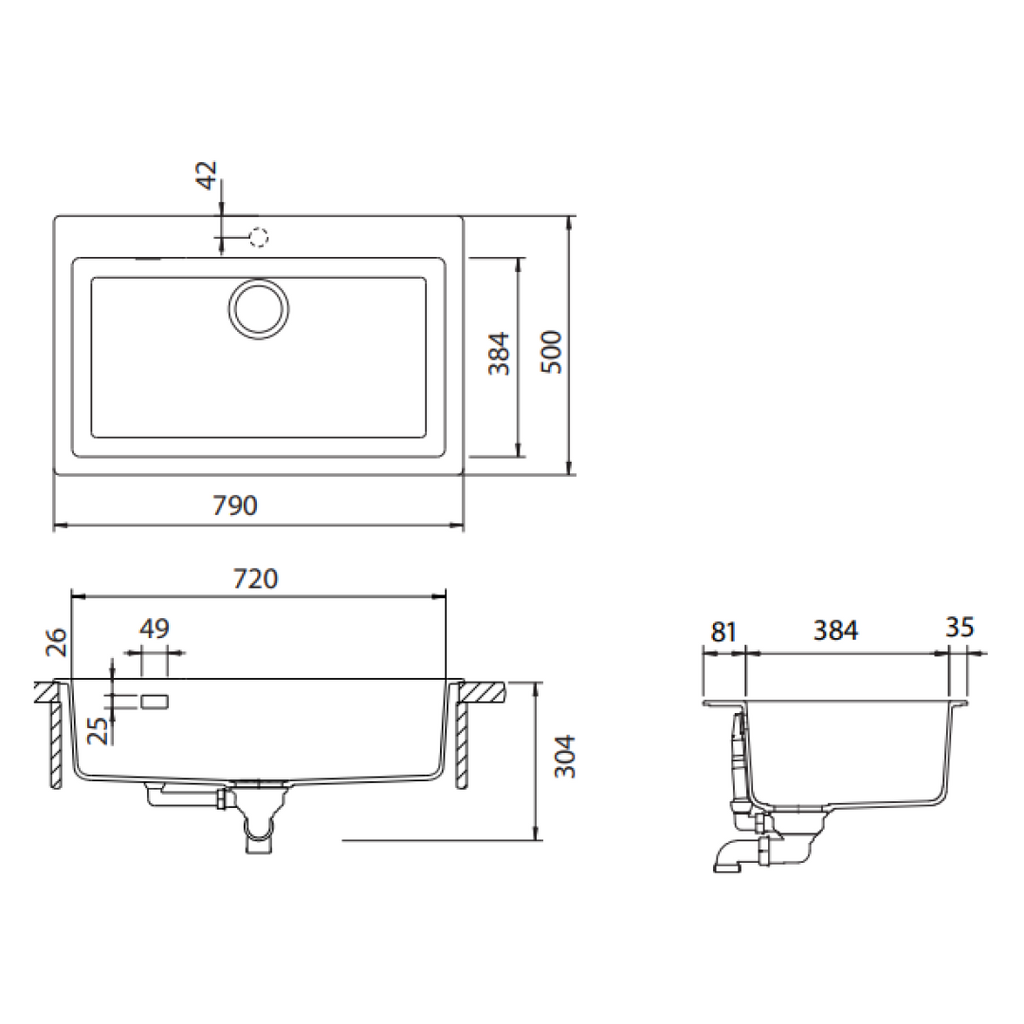Abey SCHOCK Signus Large Topmount Single Bowl Sink 1TH - Polaris - N-100XLW