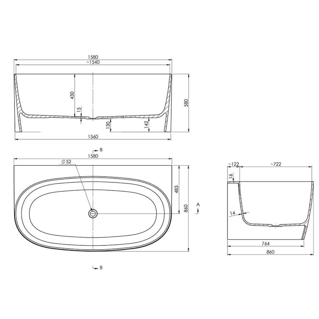 Turner Hastings Narva 1580 MagnaCast Back to Wall Bath - Gloss White - NA1580MCB-GW