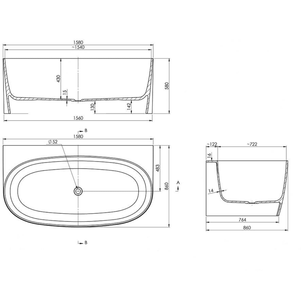 Turner Hastings Narva 1580 MagnaCast Back to Wall Bath - Matte White - NA1580MCB