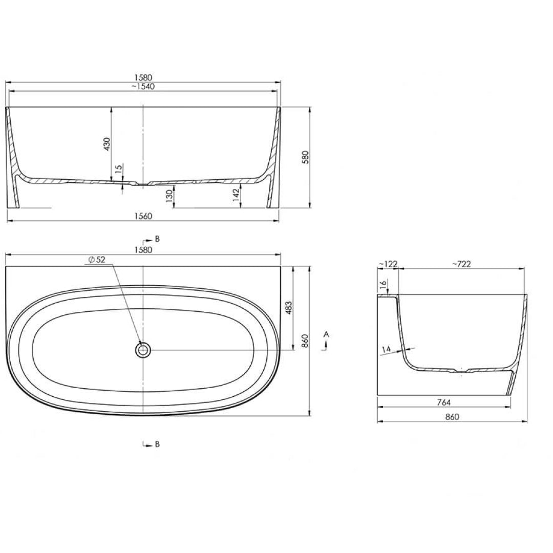 Turner Hastings Narva 1580 MagnaCast Back to Wall Bath - Matte White - NA1580MCB