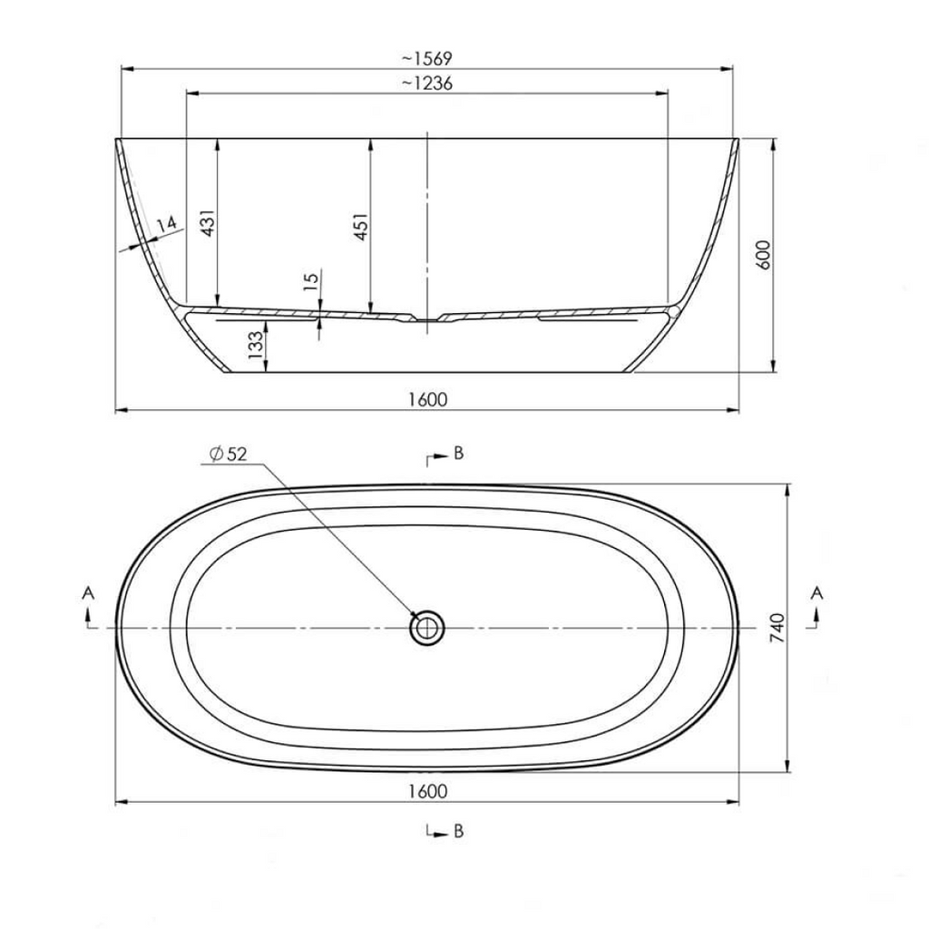 Turner Hastings Narva 1600 MagnaCast Freestanding Bath - Gloss White - NA1600MCB-GW