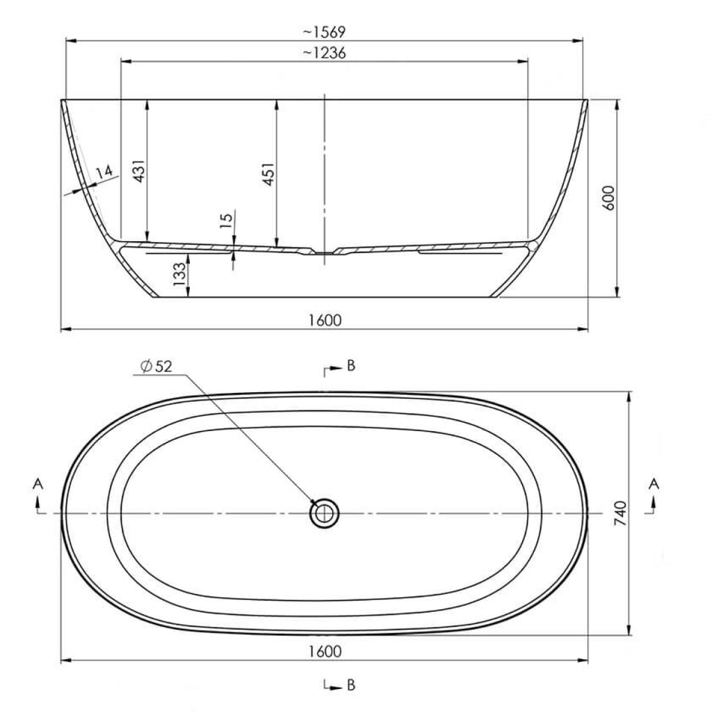 Turner Hastings Narva 1600 MagnaCast Freestanding Bath - Matte White - NA1600MCB