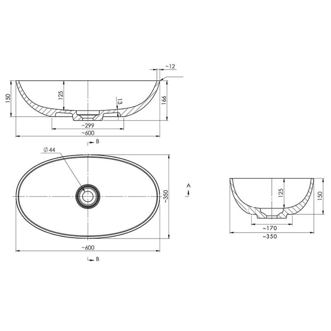 Turner Hastings Narva 600 MagnaCast Above Counter Basin - Matte White - NA600BA
