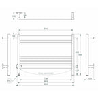 Bathroom Butler STR Natural 7 Bar 800mm Heated Towel Rail w/PTSelect Switch - Stainless Steel - NAT07241-PTS-POLS