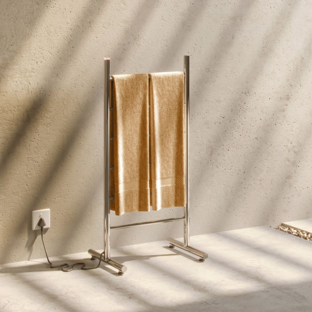 Bathroom Butler Natural Freestanding 6 Bar 500mm Heated Towel Rail with PTSelect Switch - NAT06223-PTS-POLS