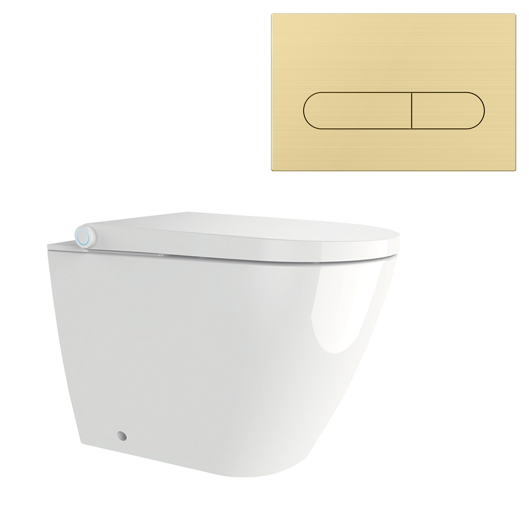 Streamline Arcisan Neion Wall Faced Intelligent Toilet with Remote, Arcisan Cistern - Includes Eneo Brushed Brass Button - NE041005 + EN04470.BB