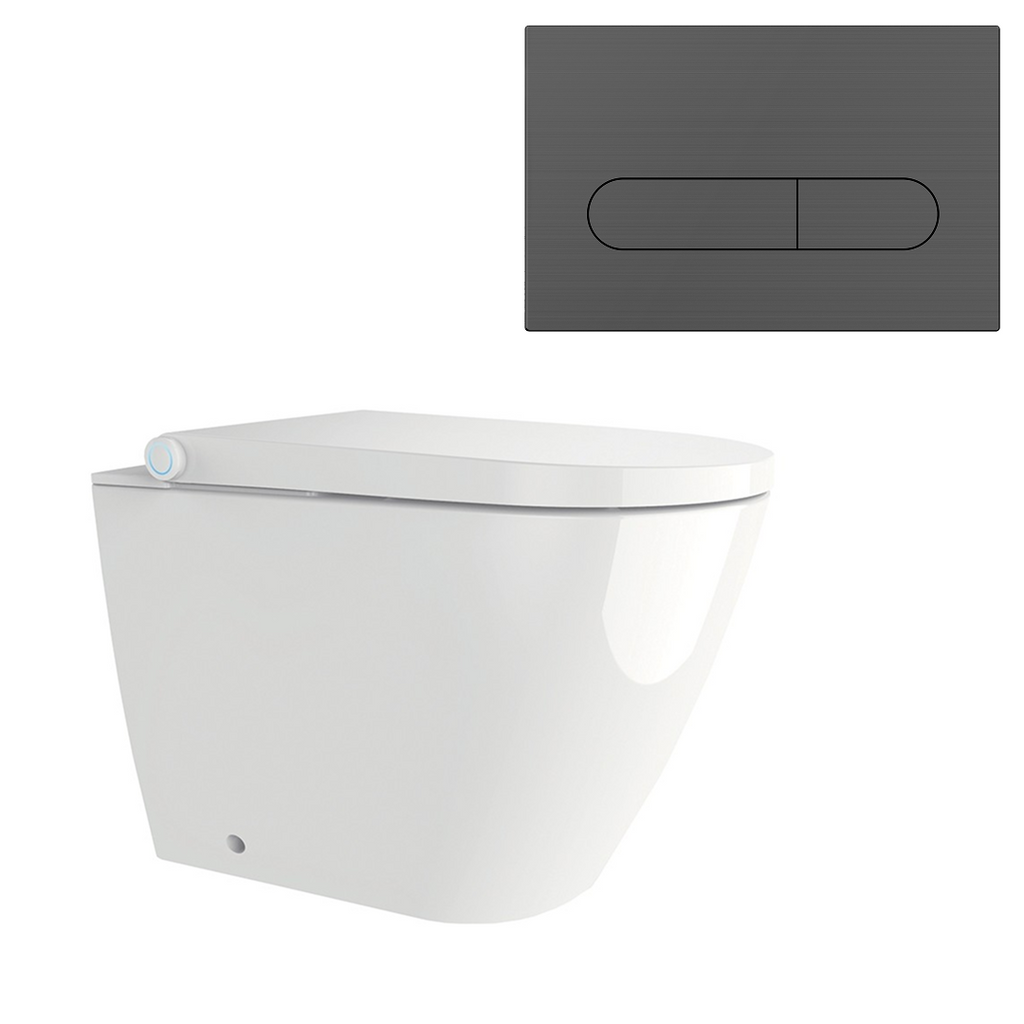Streamline Arcisan Neion Wall Faced Intelligent Toilet with Remote, Arcisan Cistern - Includes Eneo Brushed Gun Metal Button - NE041005 + EN04470.GM