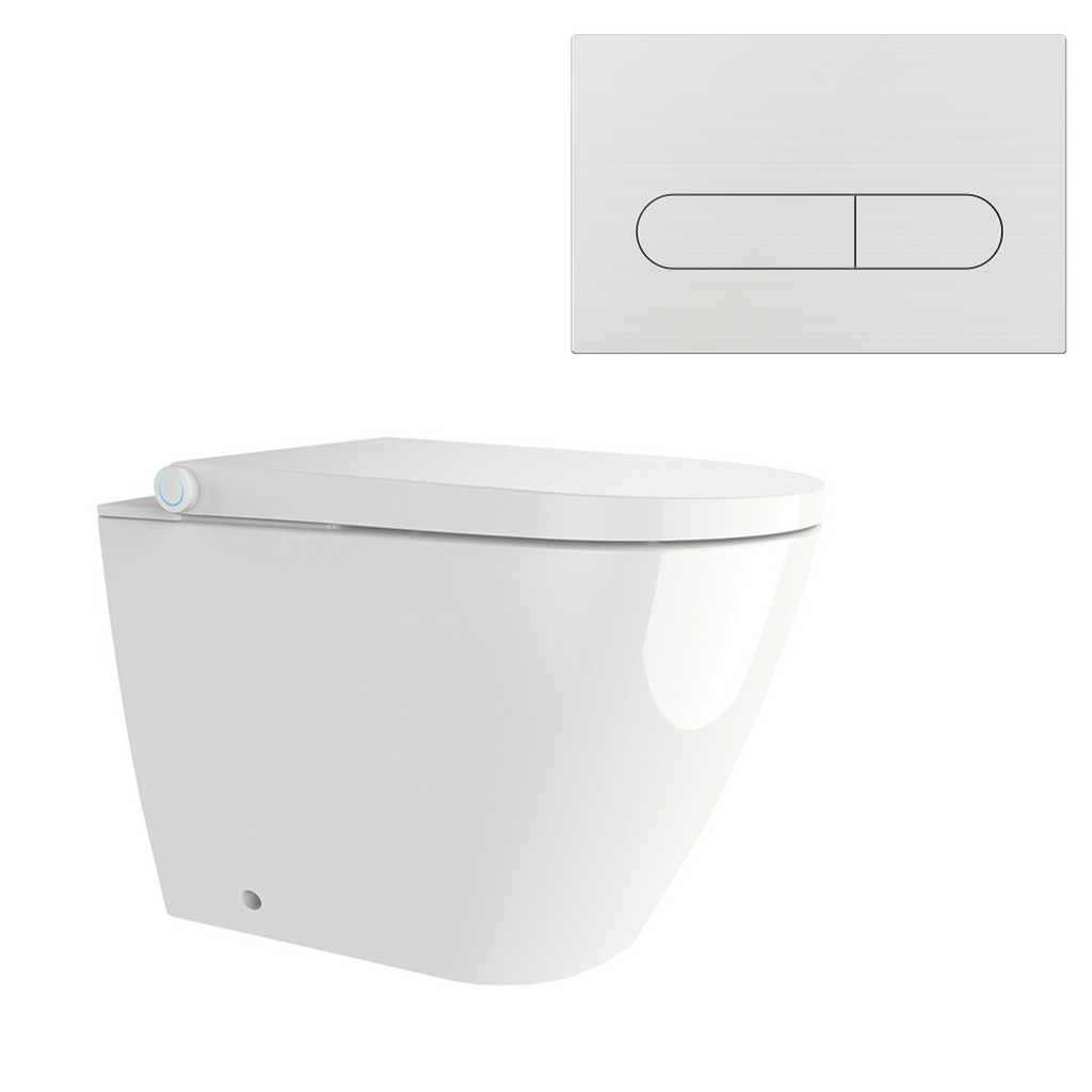 Streamline Arcisan Neion Wall Faced Intelligent Toilet with Remote, Arcisan Cistern - Includes Eneo Brushed Nickel Button - NE041005 + EN04470.SN