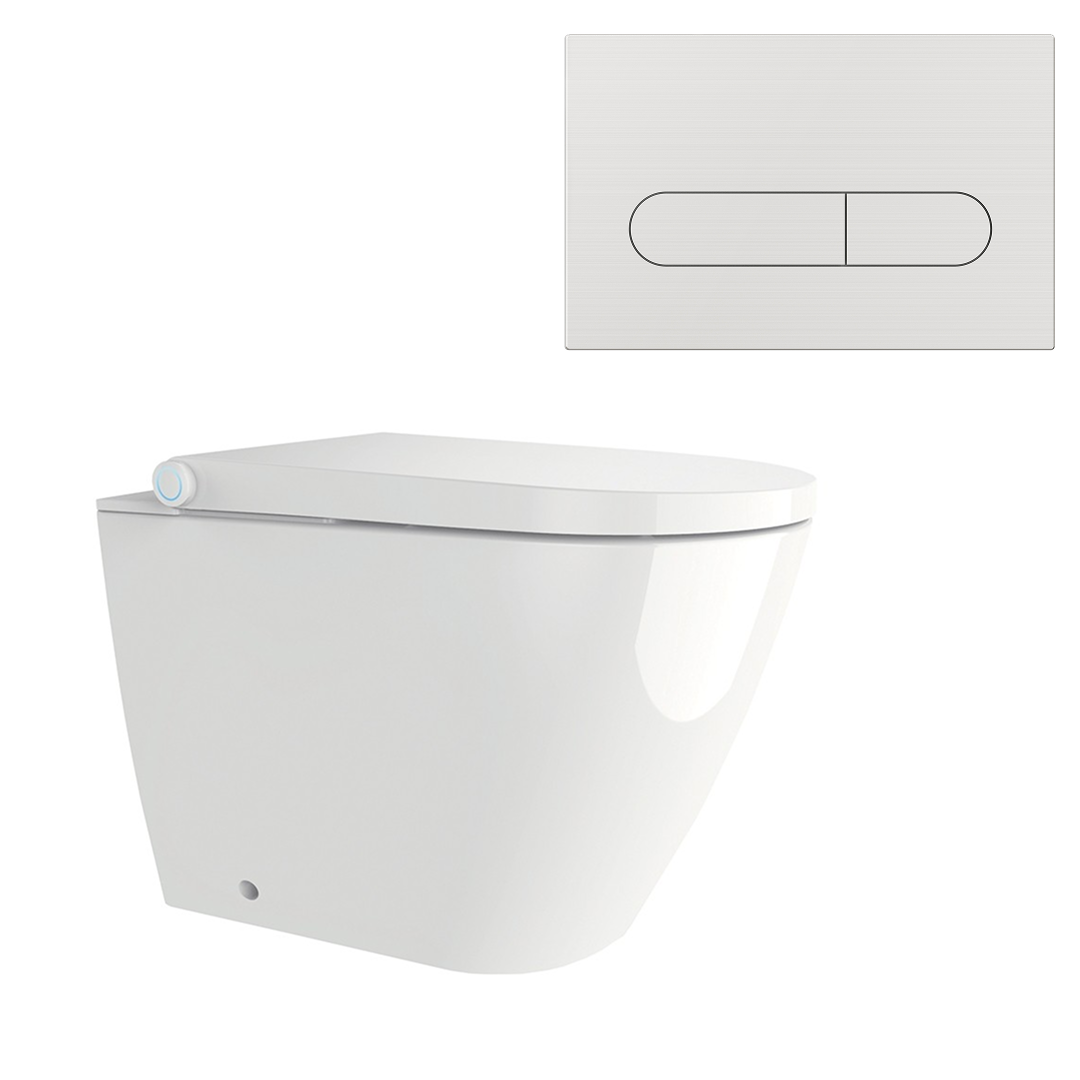 Streamline Arcisan Neion Wall Faced Intelligent Toilet with Remote, Arcisan Cistern - Includes Eneo Brushed Nickel Button - NE041005 + EN04470.SN